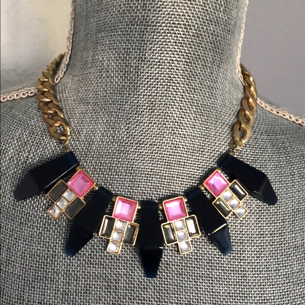 Art Deco style multi colored statement necklace